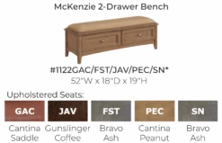 1122 2-Drawer McKenzie Bench -Wilmington 1122 Pecan 2 drawer bench